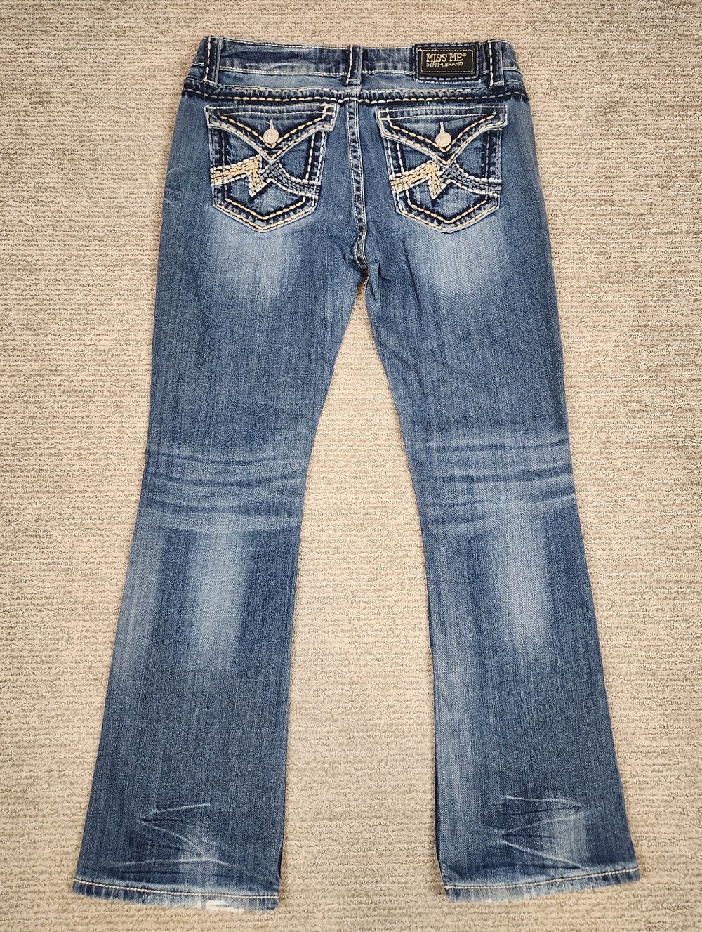 Miss Me Easy Boot Jeans Womens 29x31 Embroidered Thick Stitch Low Whisker Fading